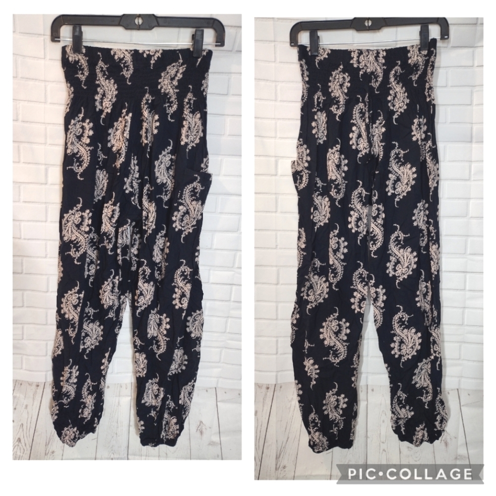 Printed Paisley Cotton Blend Navy Jogger Lounge Casual Pants